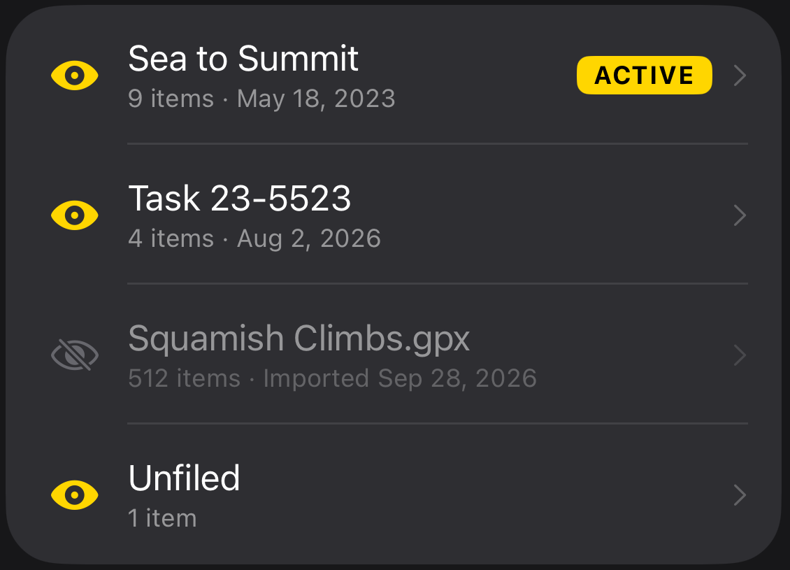 Layer list with ACTIVE tag