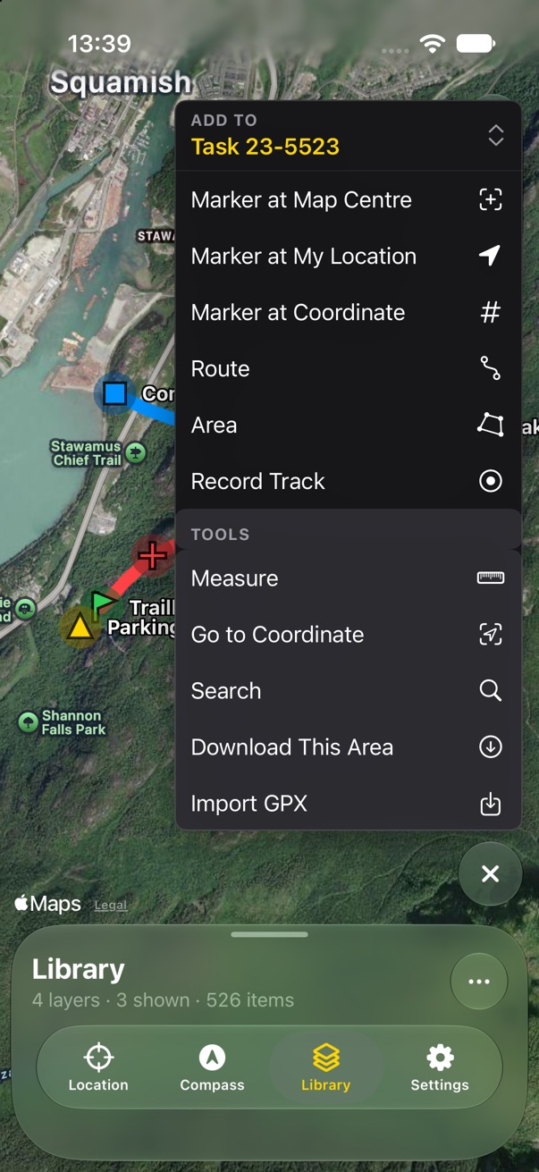 The plus menu, another active layer