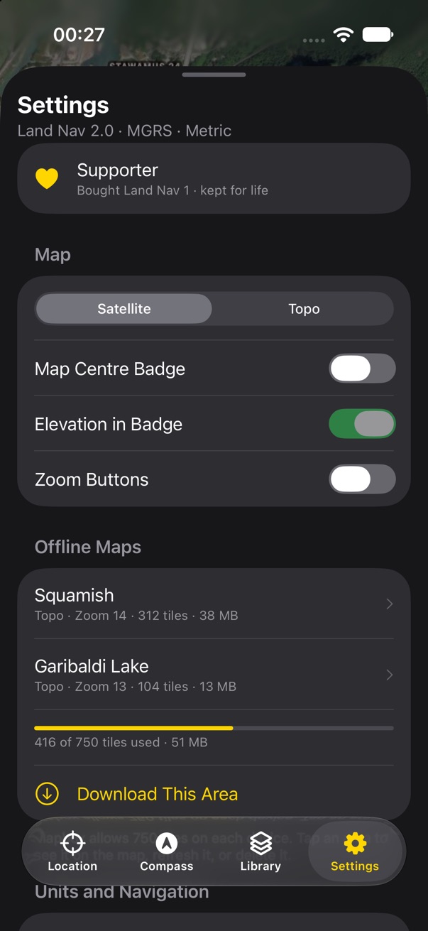 Settings, Land Nav 1 buyer